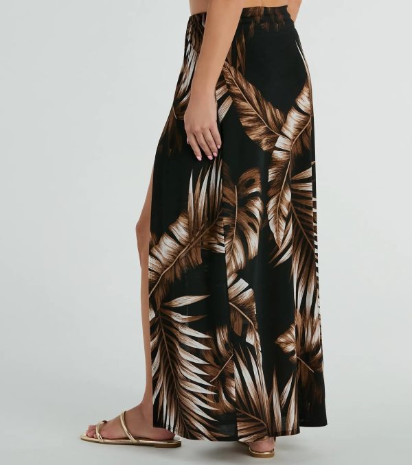 Vacation Queen High-Rise Slit Tropical Maxi Skirt - Image 3