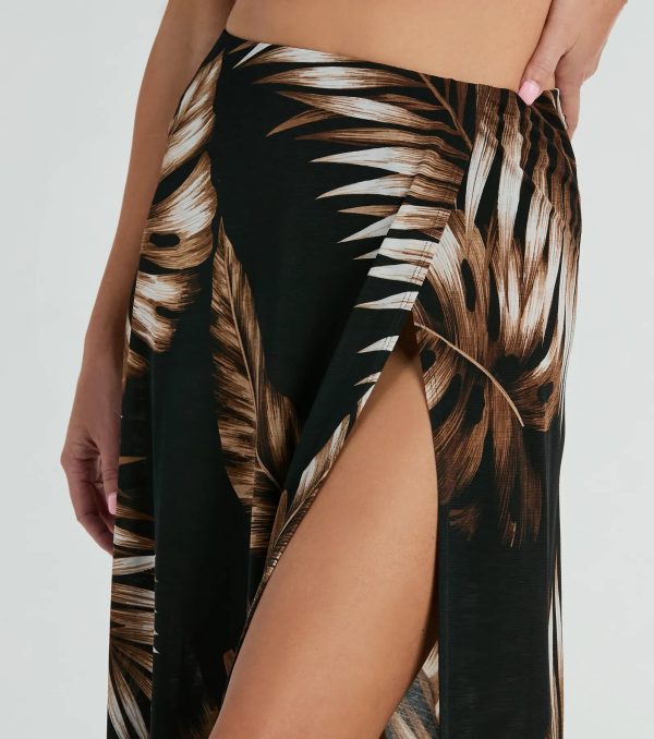 Vacation Queen High-Rise Slit Tropical Maxi Skirt - Image 4