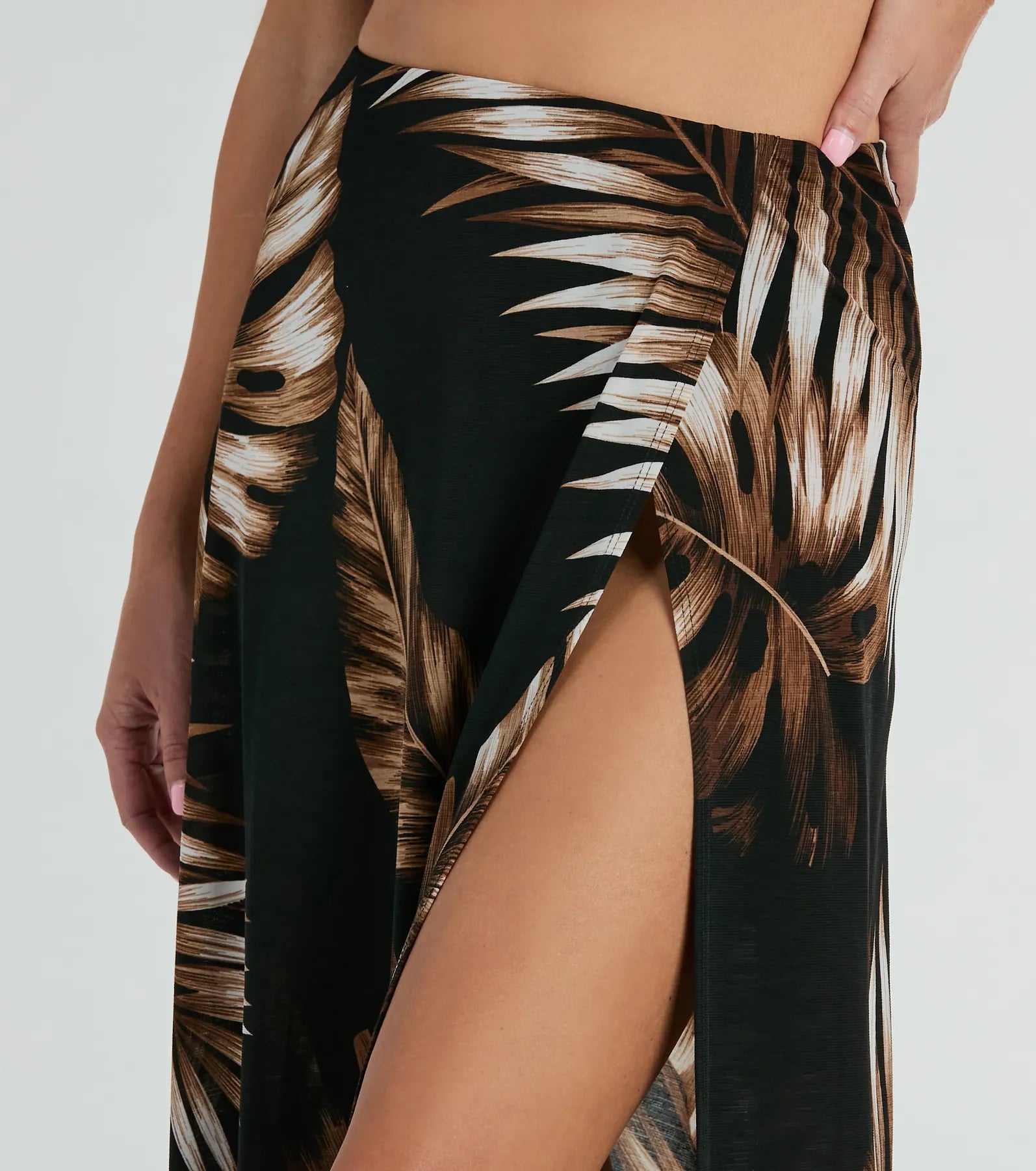 Vacation Queen High-Rise Slit Tropical Maxi Skirt - Image 4