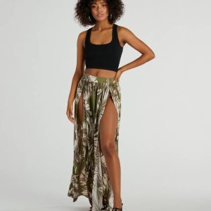 Tropical Breeze Printed Dual-Slit Maxi Skirt