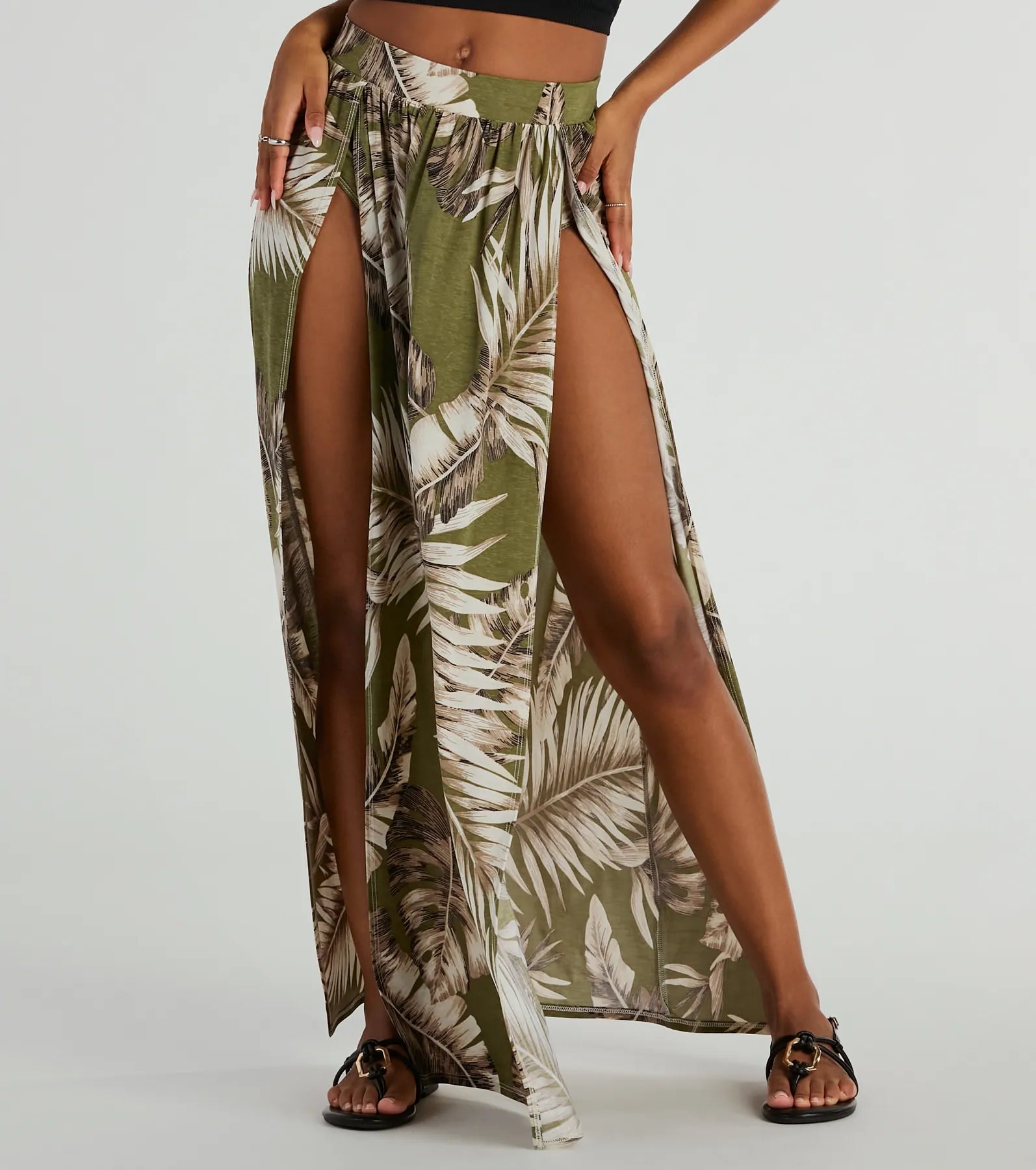 Tropical Breeze Printed Dual-Slit Maxi Skirt - Image 2