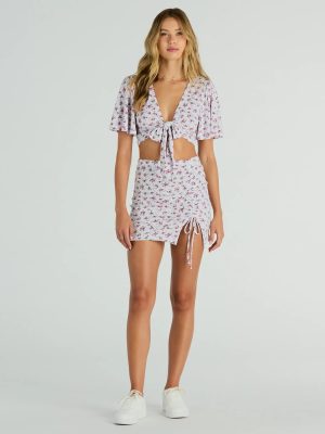 Sweet Flirt High Waist Ditsy Floral Ruched Mini Skirt