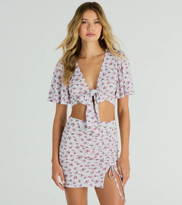 Sweet Flirt High Waist Ditsy Floral Ruched Mini Skirt - Image 4