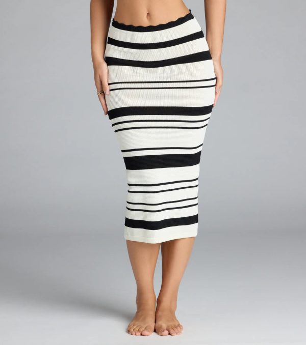 Flirty Fun High Rise Striped Knit Midi Skirt - Image 3