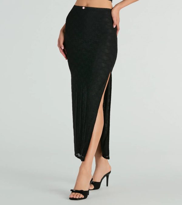 Alluring Dream High-Rise Lace Rosette Maxi Skirt - Image 2