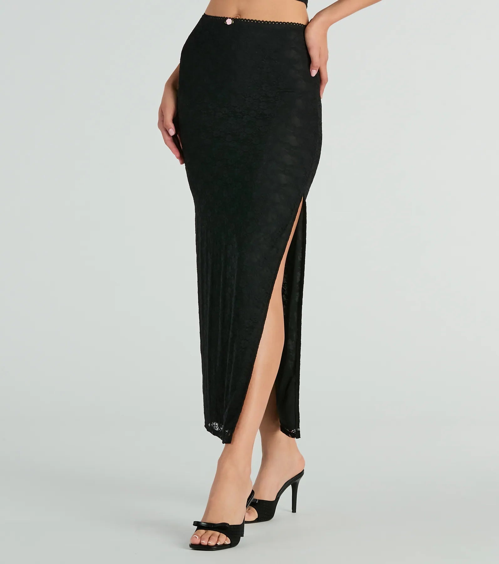 Alluring Dream High-Rise Lace Rosette Maxi Skirt - Image 2