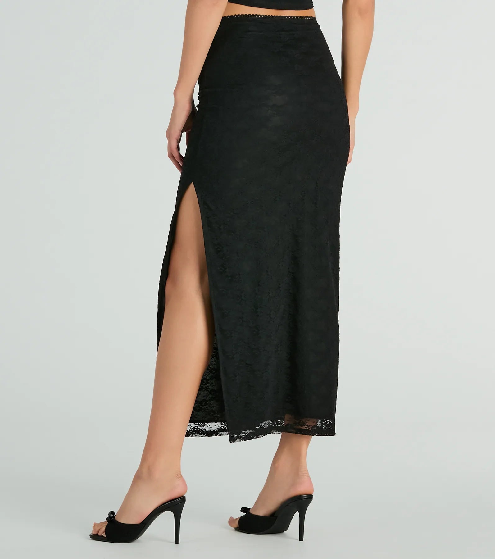 Alluring Dream High-Rise Lace Rosette Maxi Skirt - Image 3