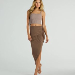 Social Girlie High Rise Slit Midi Skirt