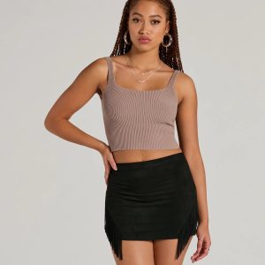 Boho Flair High Rise Fringe Faux Suede Mini Skirt