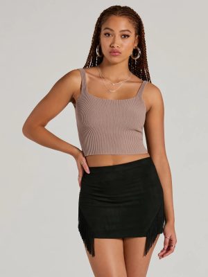 Boho Flair High Rise Fringe Faux Suede Mini Skirt