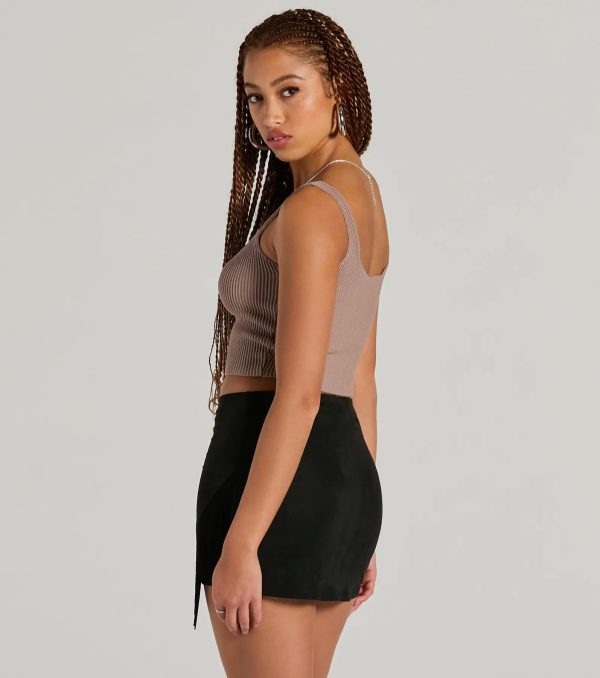 Boho Flair High Rise Fringe Faux Suede Mini Skirt - Image 2