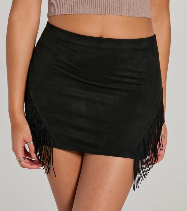 Boho Flair High Rise Fringe Faux Suede Mini Skirt - Image 3