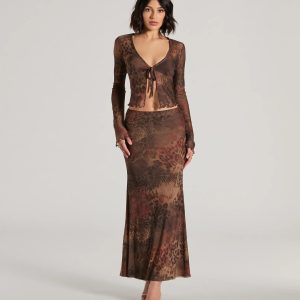 Wildy Sultry High Rise Leopard Floral Maxi Skirt
