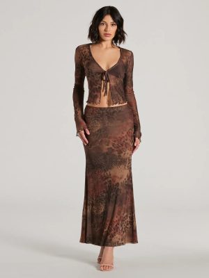 Wildy Sultry High Rise Leopard Floral Maxi Skirt