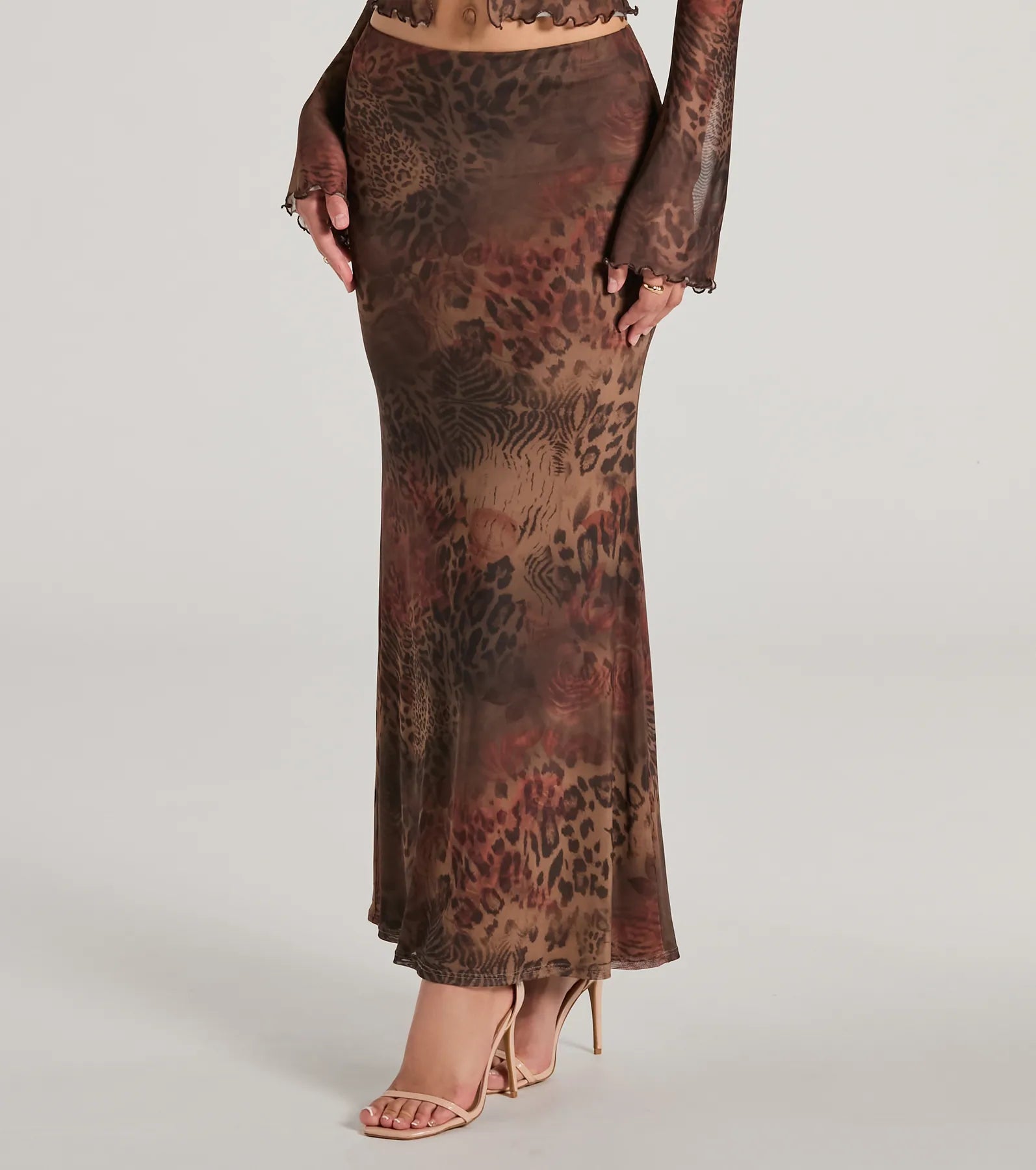 Wildy Sultry High Rise Leopard Floral Maxi Skirt - Image 4