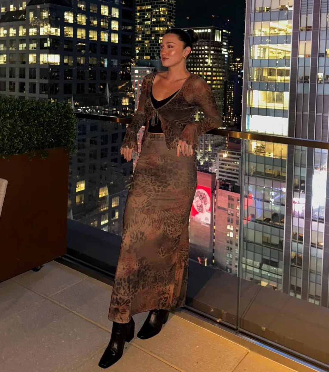 Wildy Sultry High Rise Leopard Floral Maxi Skirt - Image 5