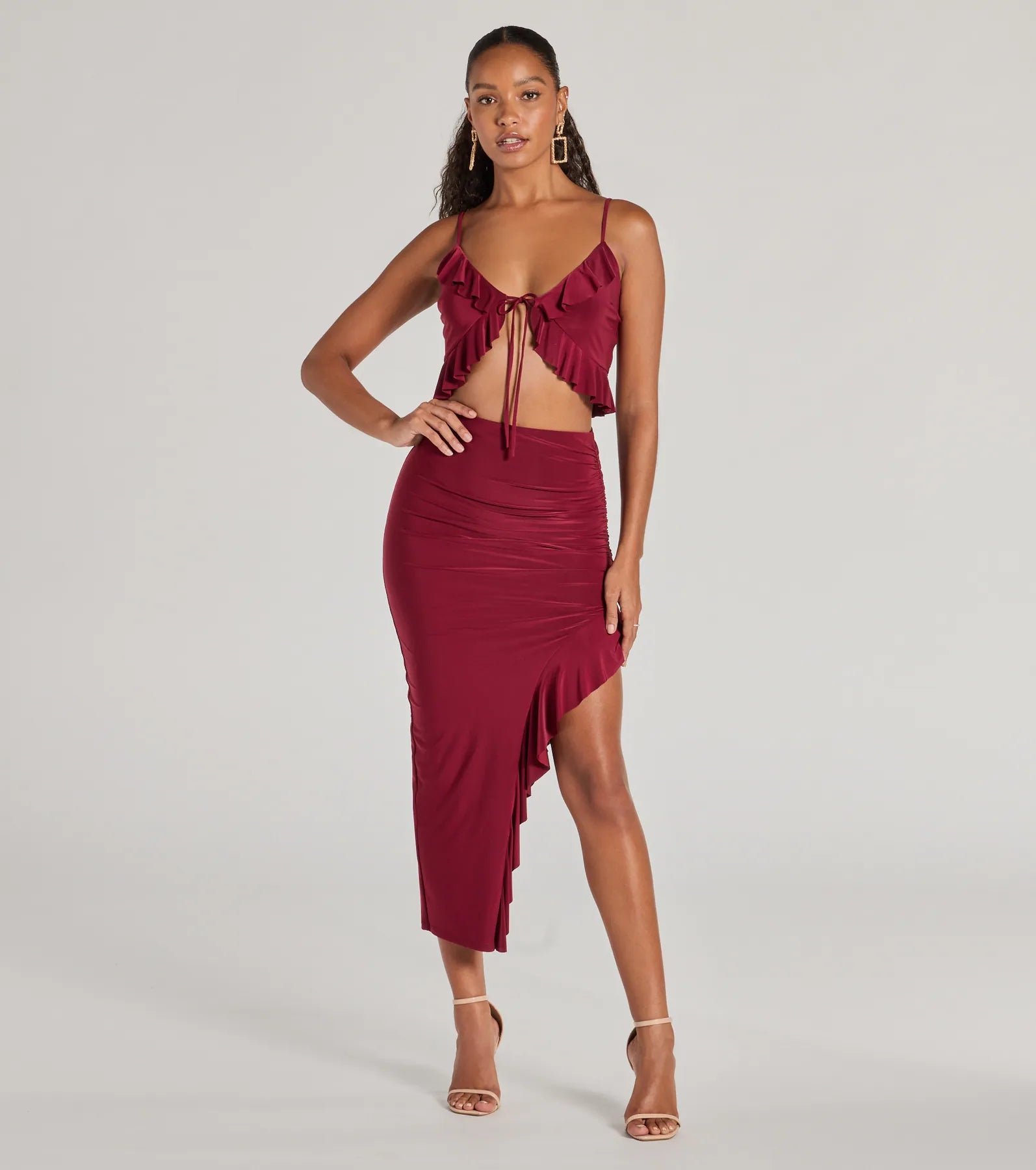 Flirty Moves Ruffled Slit Knit Midi Skirt - Image 5