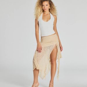 Breezy Boho Sheer Lace Asymmetric Maxi Skirt