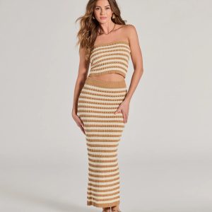 Seaside Cutie Striped Slit Knit Midi Skirt