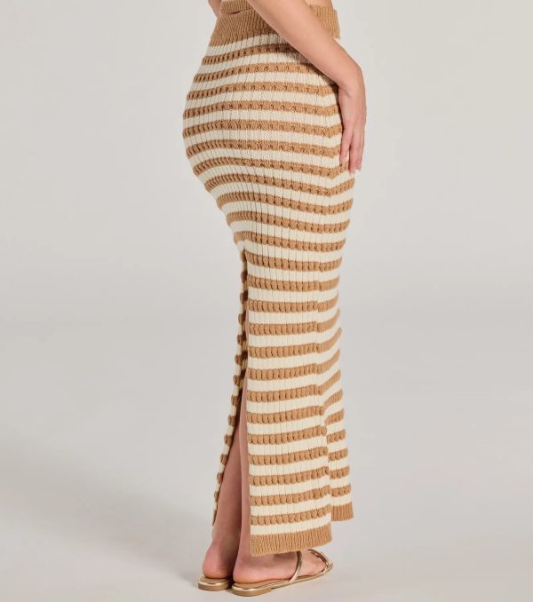 Seaside Cutie Striped Slit Knit Midi Skirt - Image 2