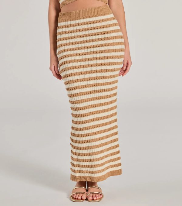 Seaside Cutie Striped Slit Knit Midi Skirt - Image 4