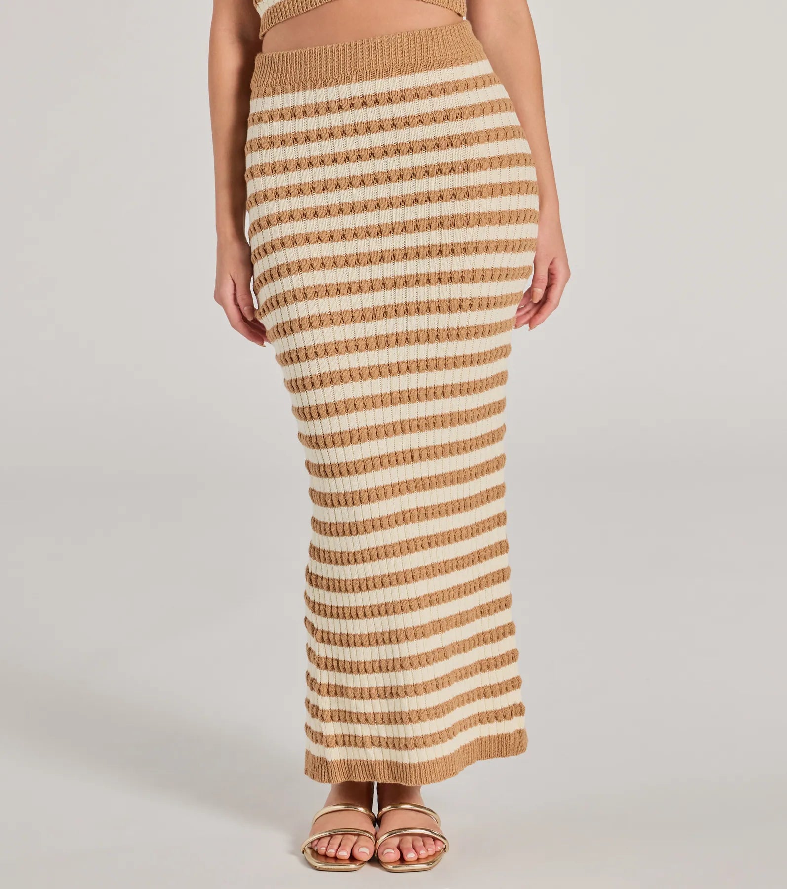Seaside Cutie Striped Slit Knit Midi Skirt - Image 4