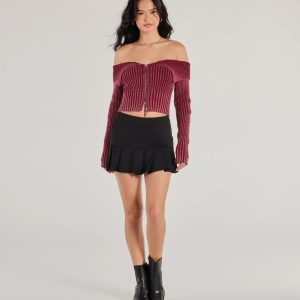 Playful Twist Ponte Knit Drop Waist Pleated Mini Skirt