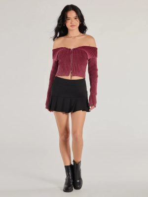 Playful Twist Ponte Knit Drop Waist Pleated Mini Skirt