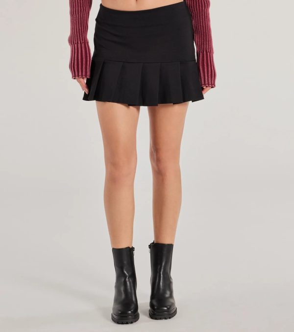 Playful Twist Ponte Knit Drop Waist Pleated Mini Skirt - Image 4