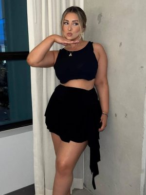 Major Flirt Drop Waist Smooth Knit Ruffled Mini Skirt