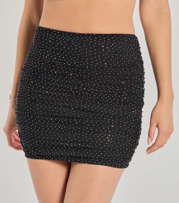 Bright Vibes Ruched Rhinestone Mini Skirt - Image 4