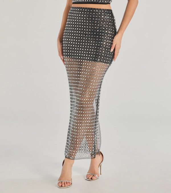 All That Shines Rhinestone Fishnet Maxi Skirt - Image 4