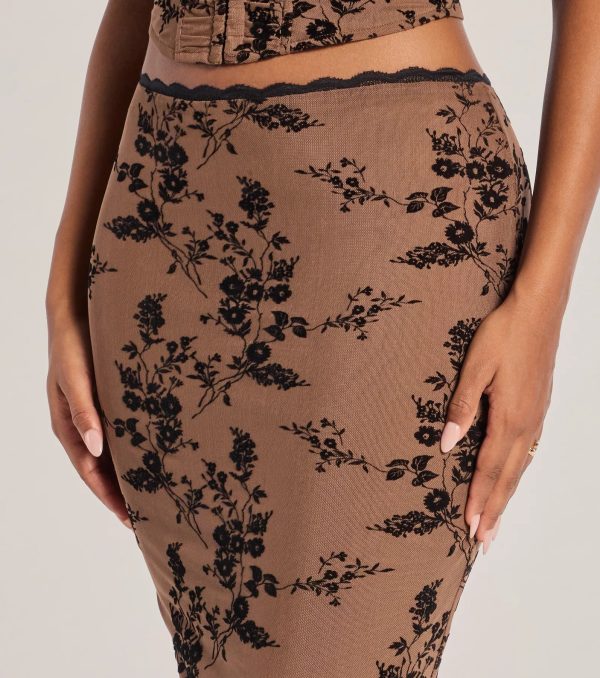 Romantic Aura Flocked Floral Mesh Maxi Skirt - Image 3