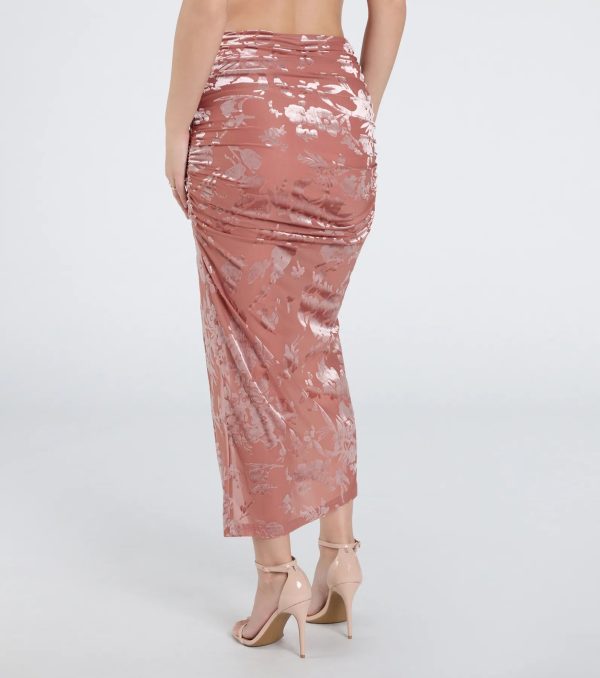 Forever In Love Floral Velvet Burnout Midi Skirt - Image 3
