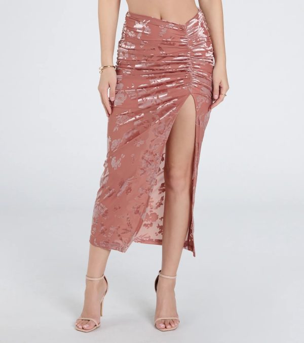 Forever In Love Floral Velvet Burnout Midi Skirt - Image 5