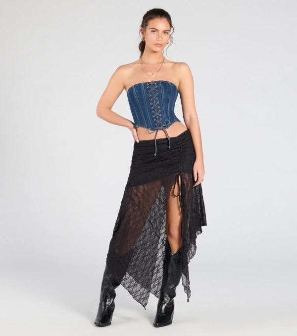 Breezy Boho Sheer Lace Asymmetric Maxi Skirt - Image 5