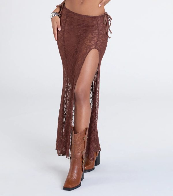 Sheer Romantic High-Rise Slit Lace Maxi Skirt - Image 10
