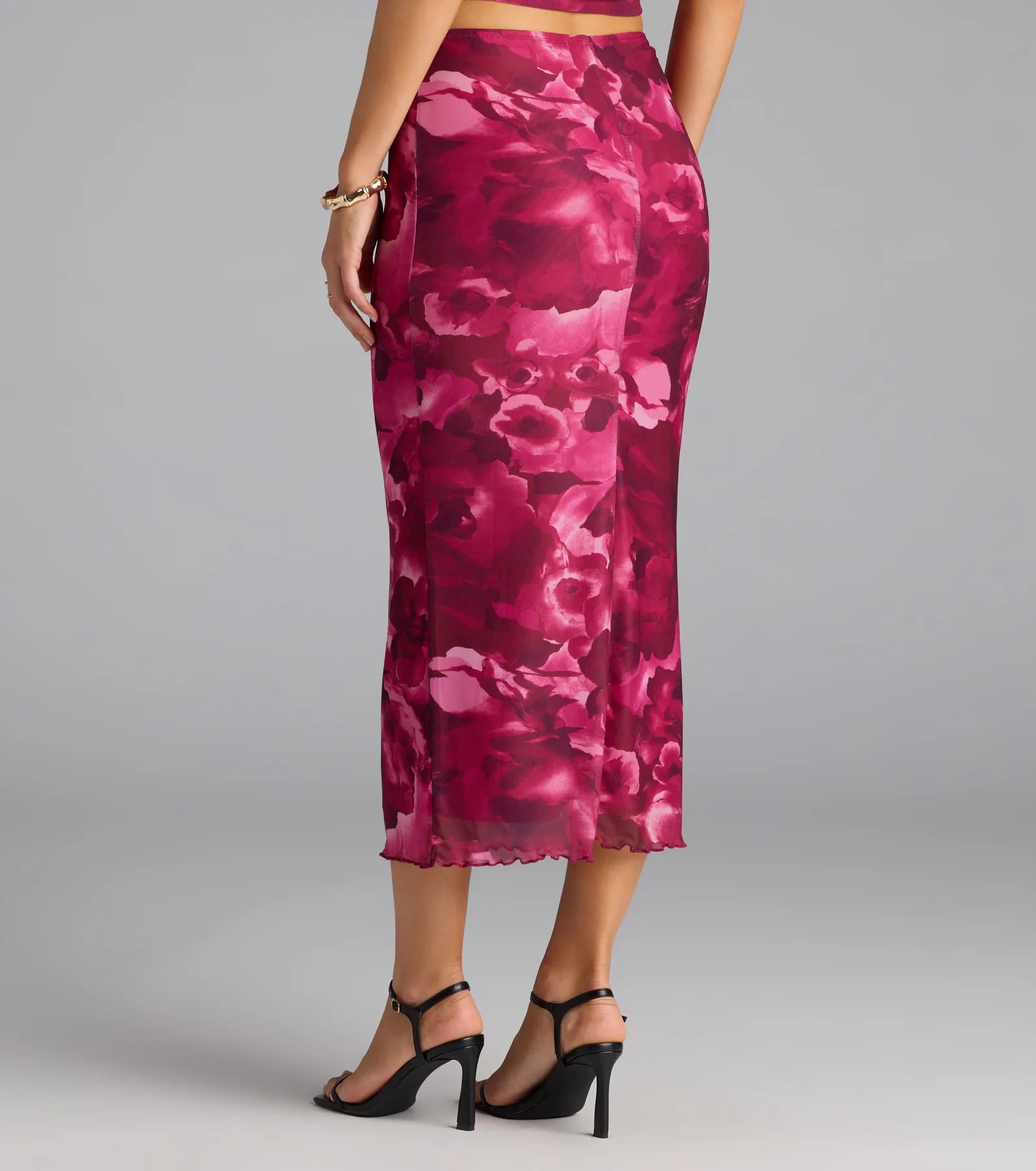Sultry Bloom Floral Mesh Maxi Skirt - Image 2
