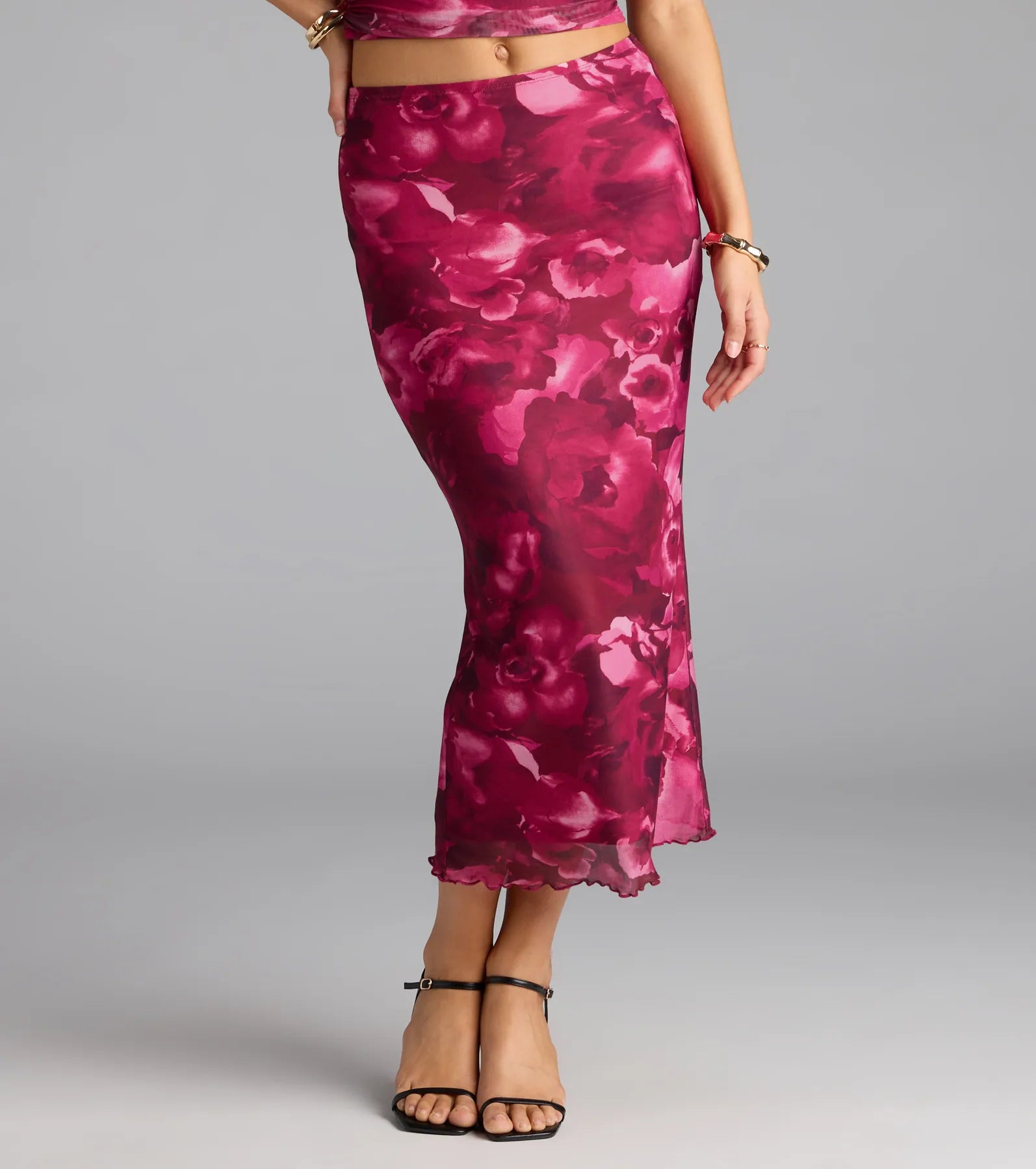 Sultry Bloom Floral Mesh Maxi Skirt - Image 4