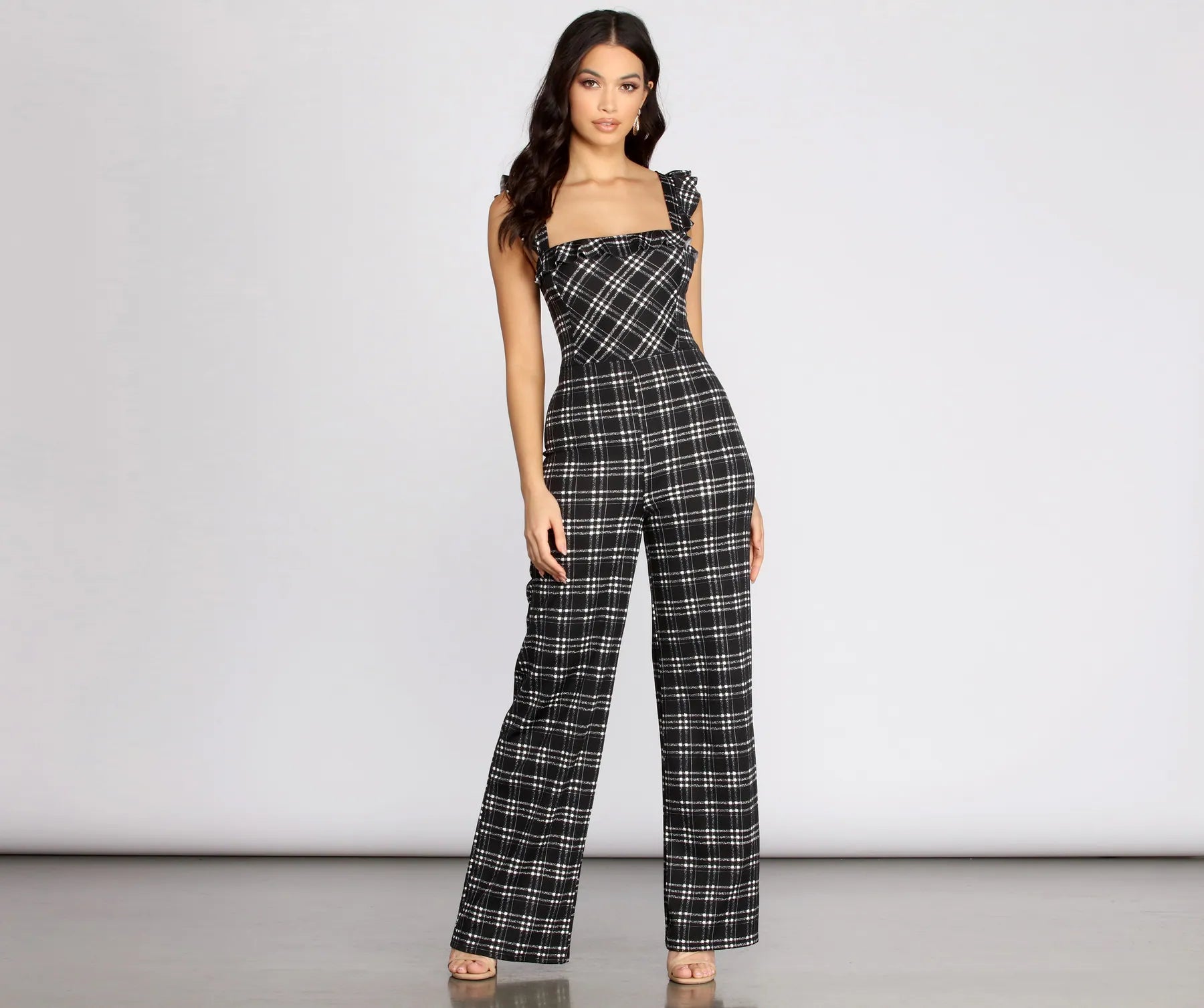 Time To Play Ruffle Plaid Jumpsuit - Image 4
