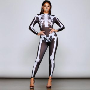 Spooky And Sultry Skeleton Print Catsuit