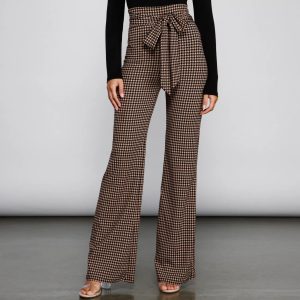 Chic Tie-Front Houndstooth Pants