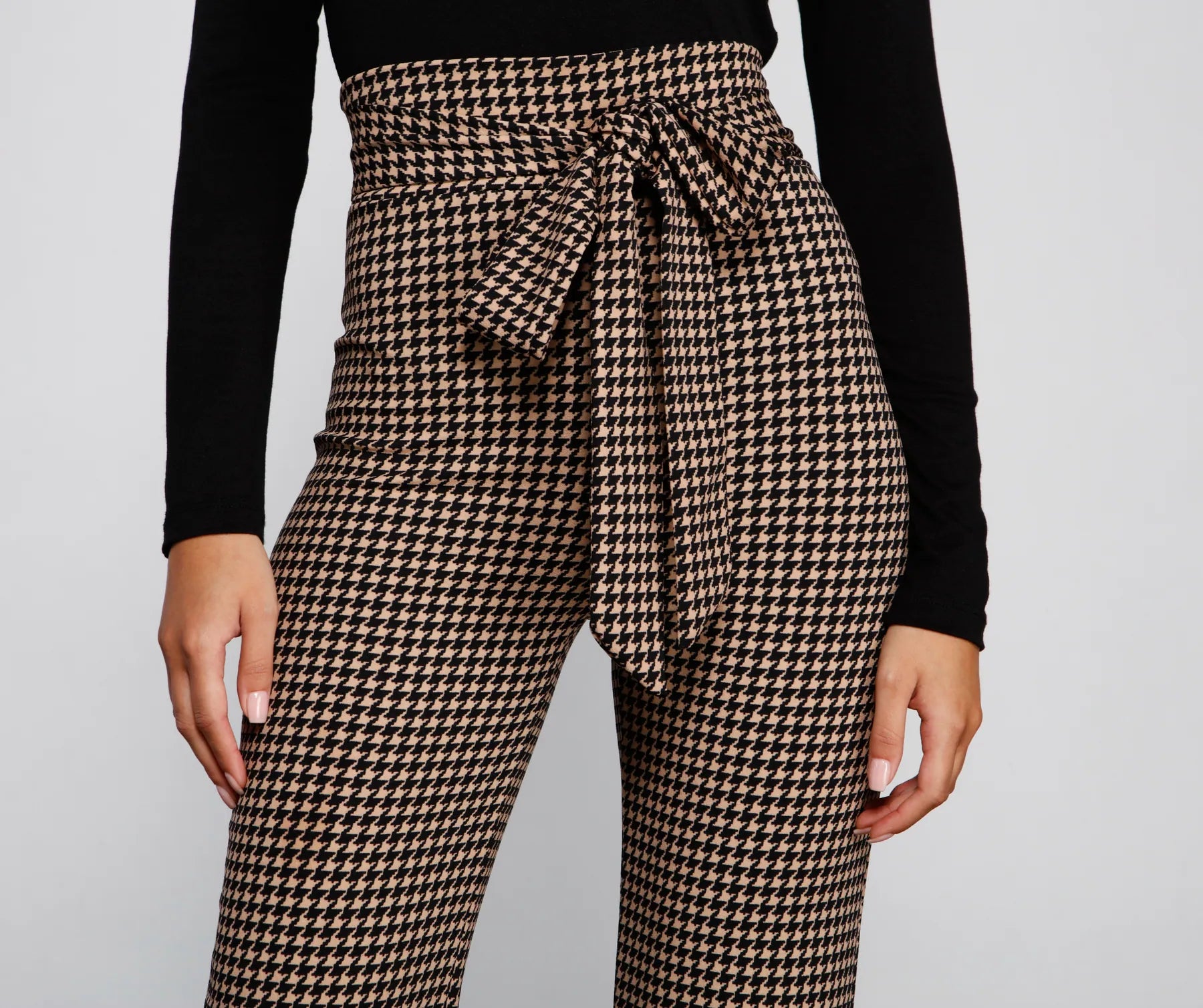 Chic Tie-Front Houndstooth Pants - Image 3