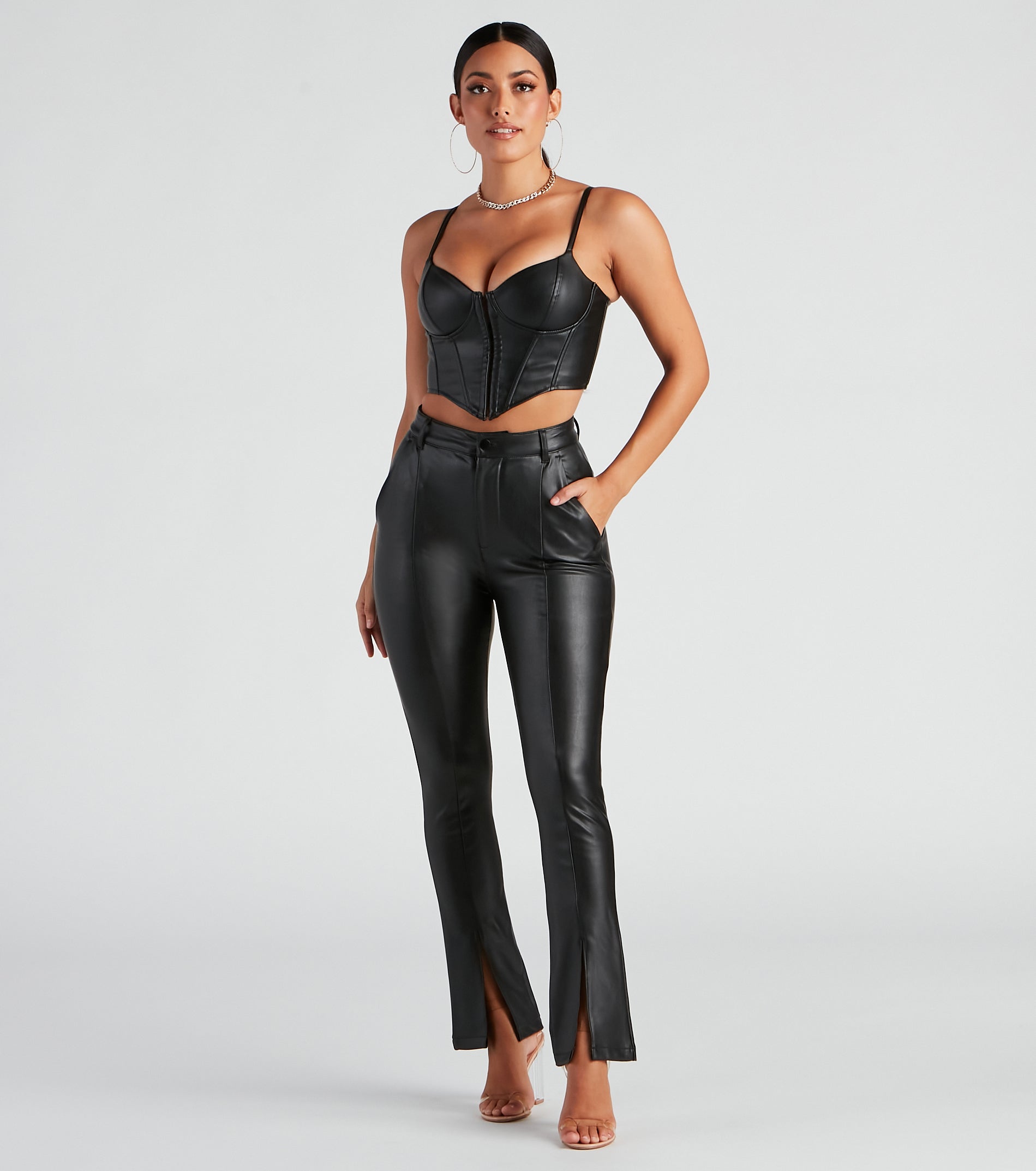 Edgy At Heart PU Front Slit Pants - Image 2