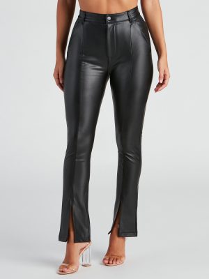 Edgy At Heart PU Front Slit Pants