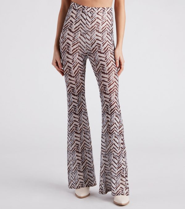 Cute In Chevron Print Mesh Flare Pants - Image 2