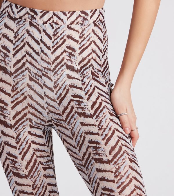 Cute In Chevron Print Mesh Flare Pants - Image 4