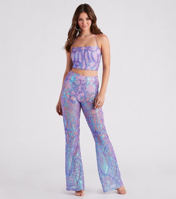 Glitzy Night Out Sequin Flare Pants - Image 6