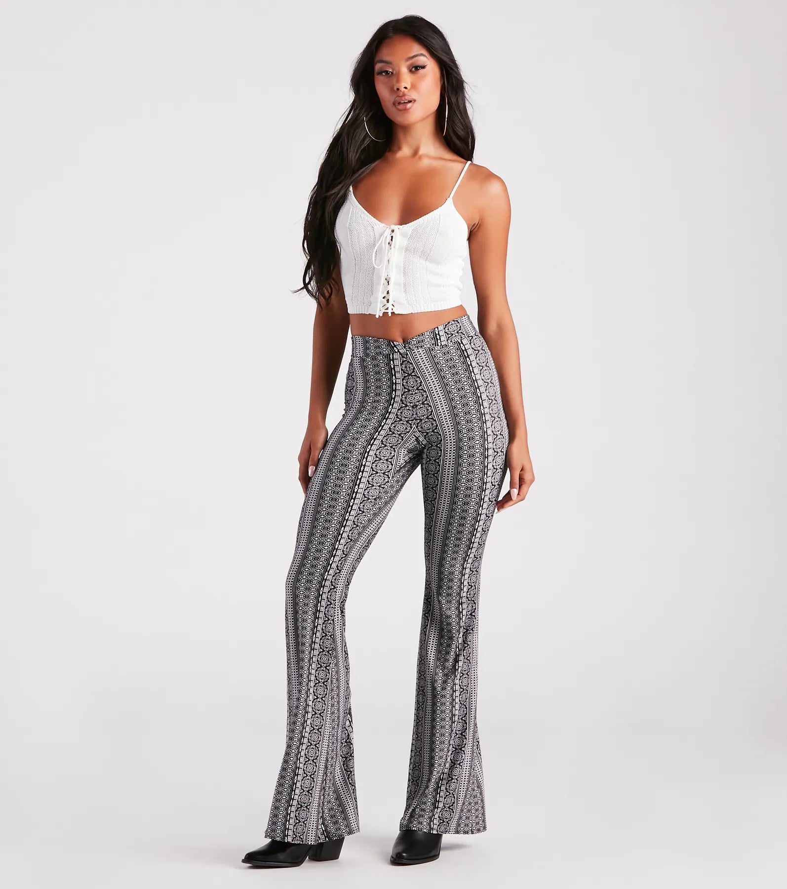 Boho Dreams Printed Cross Waist Flare Pants - Image 2