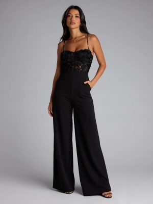 Bare Necessities Floral Applique Corset Jumpsuit